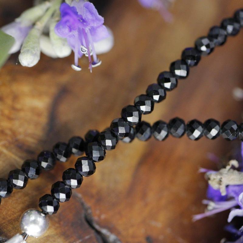 Black Spinel Dainty Faceted Necklace 2MM || .925 Sterling Silver-Nature's Treasures