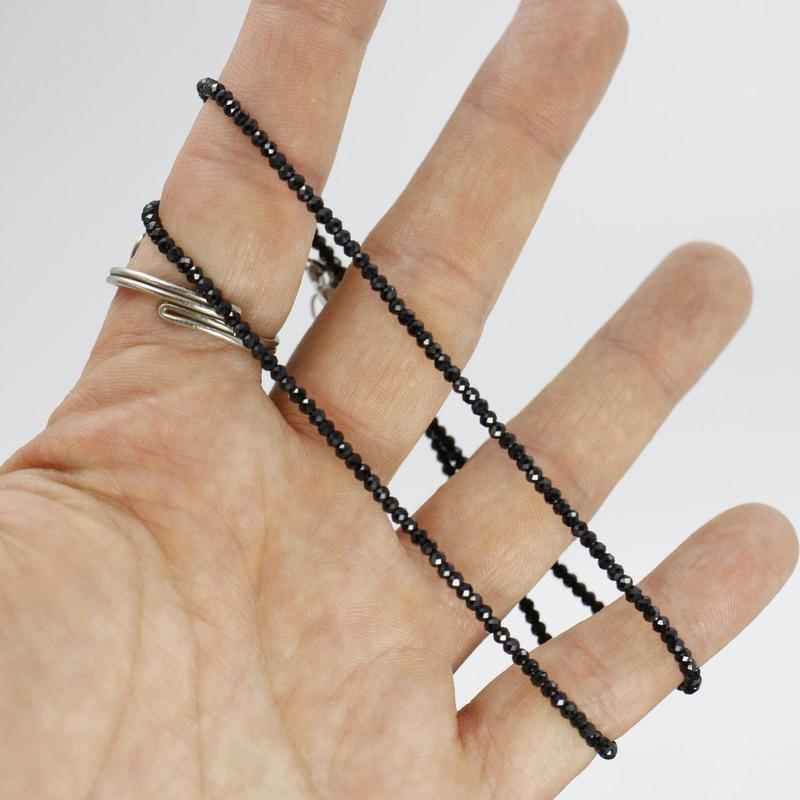 Black Spinel Dainty Faceted Necklace 2MM || .925 Sterling Silver-Nature's Treasures