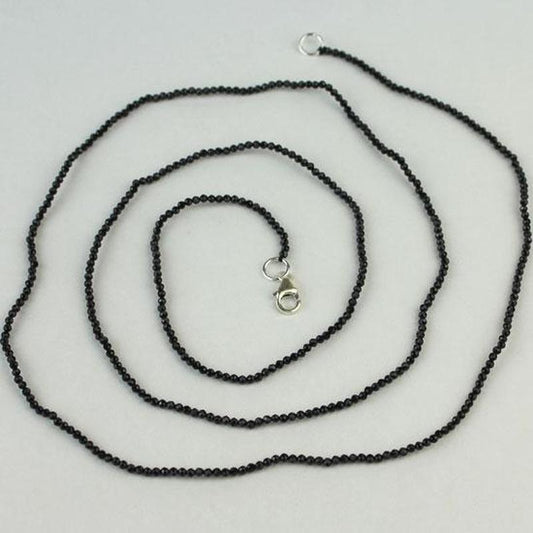 Black Spinel - Extra Long 2mm Beaded Necklace - Sterling Silver || .925 Sterling Silver-Nature's Treasures