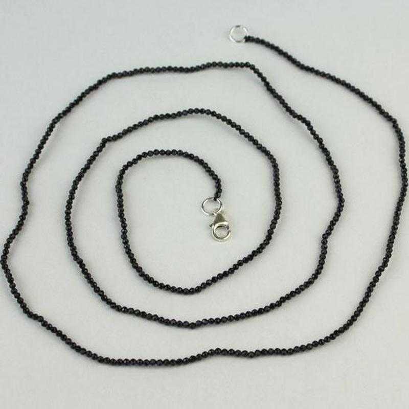 Black Spinel - Extra Long 2mm Beaded Necklace - Sterling Silver || .925 Sterling Silver