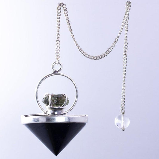 Black Tourmaline with Moldavite Pendulum || .925 Sterling Silver-Nature's Treasures