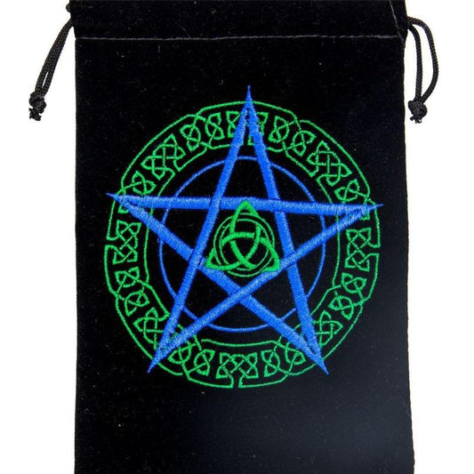Black Velvet Celtic Knot With Pentacle Drawstring Accessory Bag-Nature's Treasures