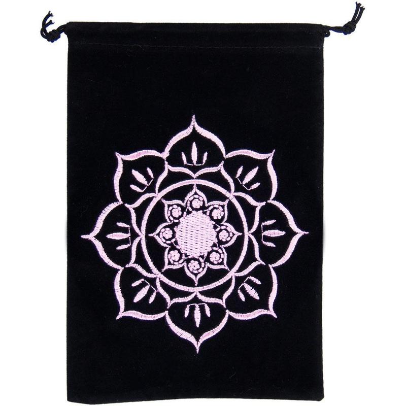 Black Velvet Chakra Lotus Drawstring Accessory Bag