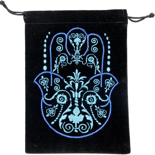 Black Velvet Fatima Hamsa Hand Drawstring Accessory Bag-Nature's Treasures