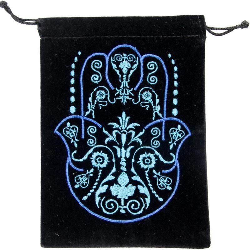 Black Velvet Fatima Hamsa Hand Drawstring Accessory Bag