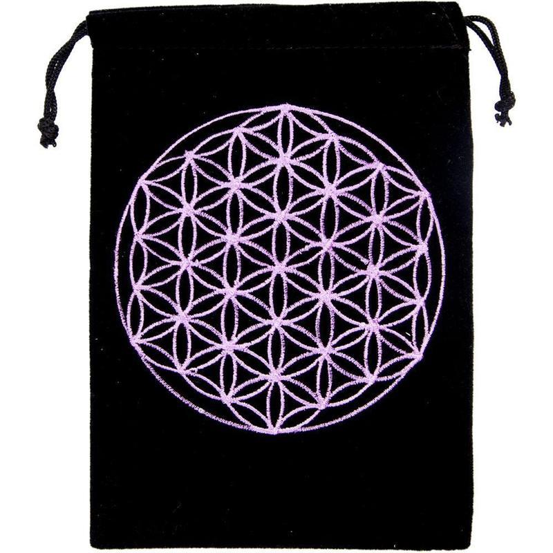 Black Velvet Flower of Life Drawstring Accessory Bag-Nature's Treasures