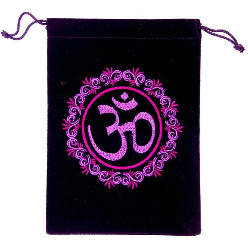 Black Velvet Om Symbol Drawstring Accessory Bag-Nature's Treasures