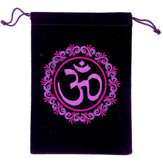 Black Velvet Om Symbol Drawstring Accessory Bag-Nature's Treasures