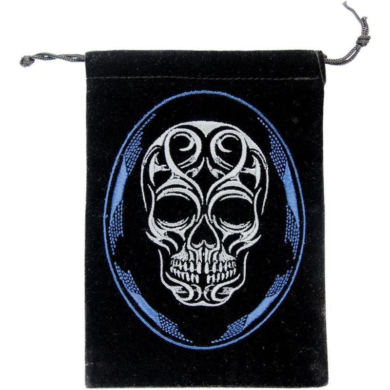 Black Velvet Sugar Skull Drawstring Accessory Bag
