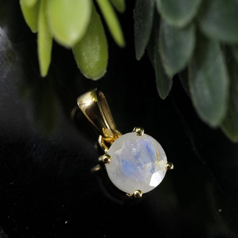 Blue Fire Faceted Moonstone Dainty Pendant || 14k Vermeil Gold || Sri Lanka-Nature's Treasures