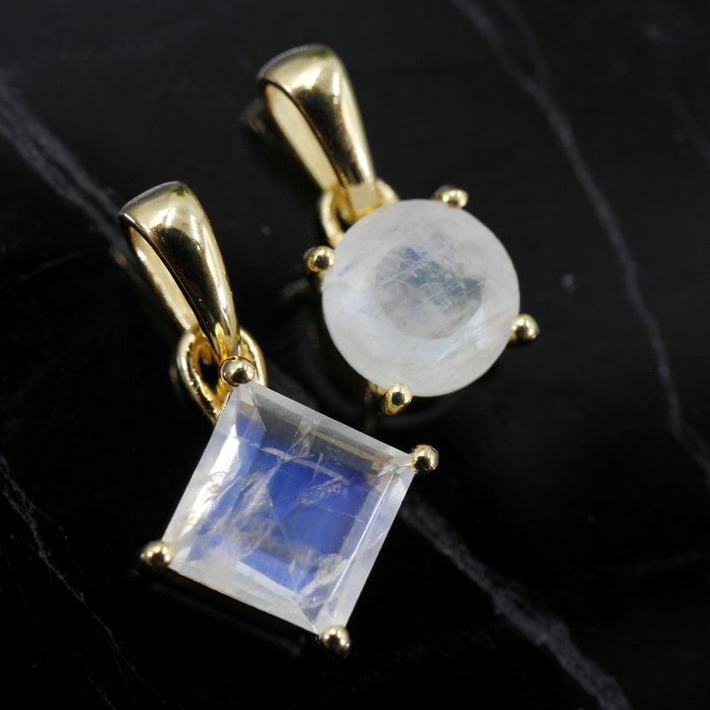 Blue Fire Faceted Moonstone Dainty Pendant || 14k Vermeil Gold || Sri Lanka-Nature's Treasures