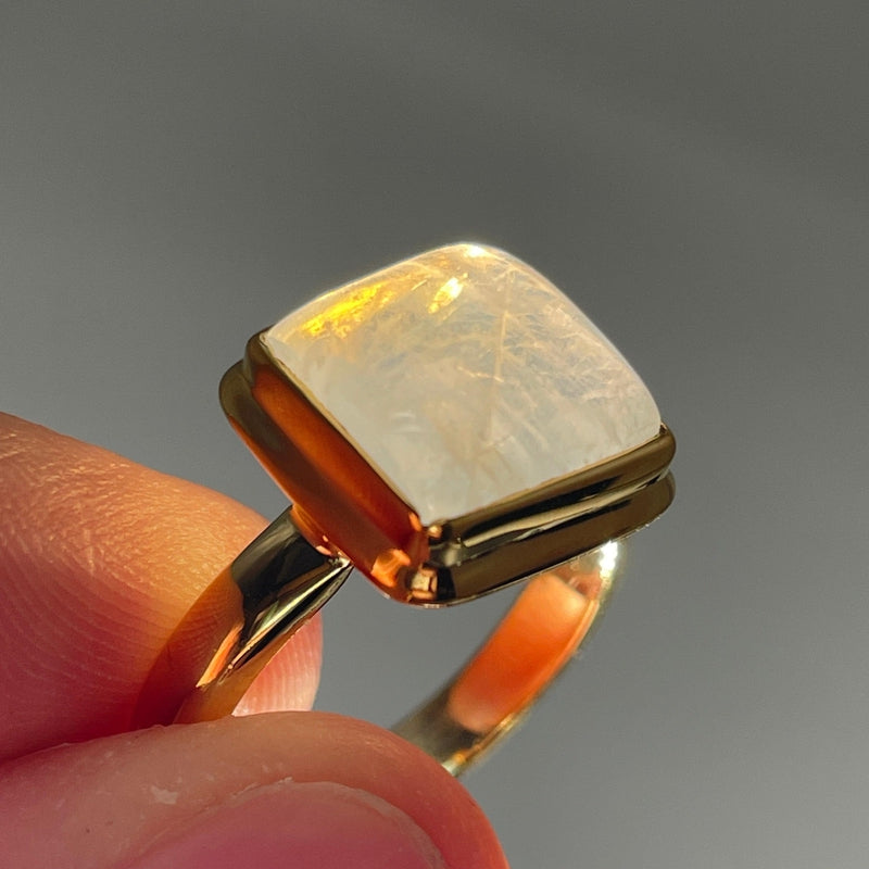 Blue Fire Moonstone Ring || 14k Vermeil Yellow Gold || Sri Lanka-Nature's Treasures