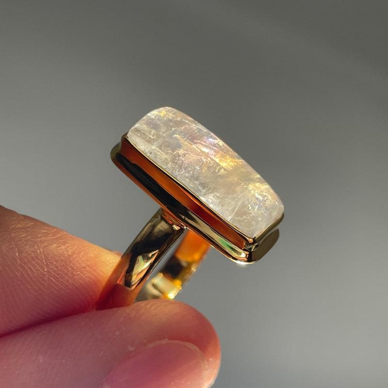 Blue Fire Moonstone Ring || 14k Vermeil Yellow Gold || Sri Lanka-Nature's Treasures