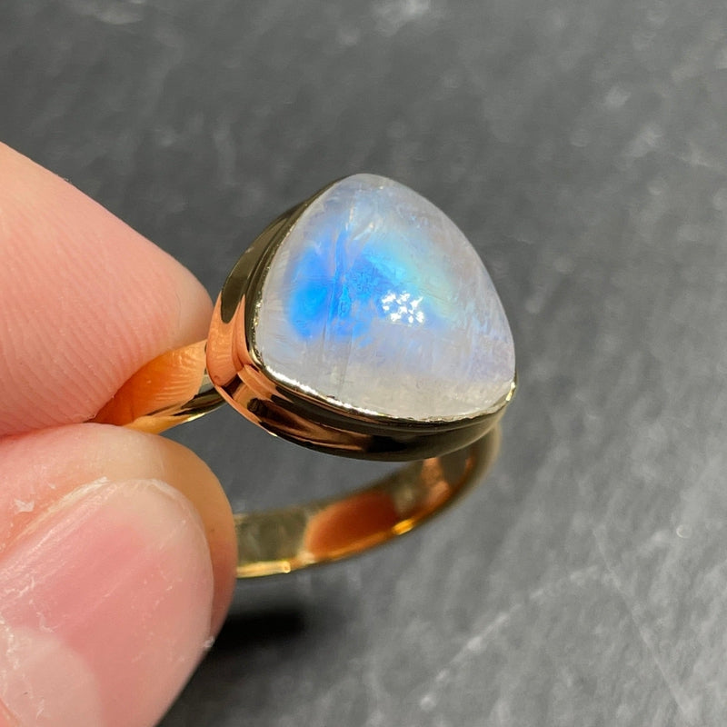 Blue Fire Moonstone Ring || 14k Vermeil Yellow Gold || Sri Lanka-Nature's Treasures