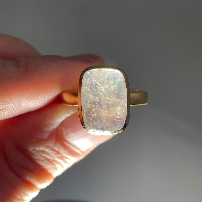 Blue Fire Moonstone Ring || 14k Vermeil Yellow Gold || Sri Lanka-Nature's Treasures