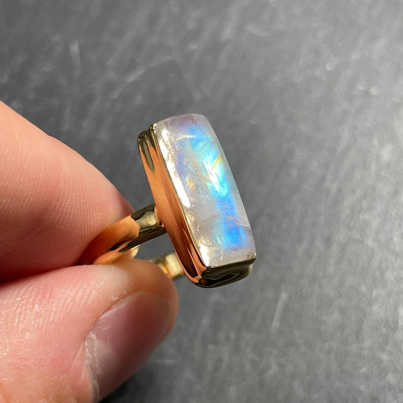 Blue Fire Moonstone Ring || 14k Vermeil Yellow Gold || Sri Lanka-Nature's Treasures