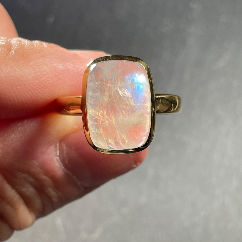 Blue Fire Moonstone Ring || 14k Vermeil Yellow Gold || Sri Lanka-Nature's Treasures