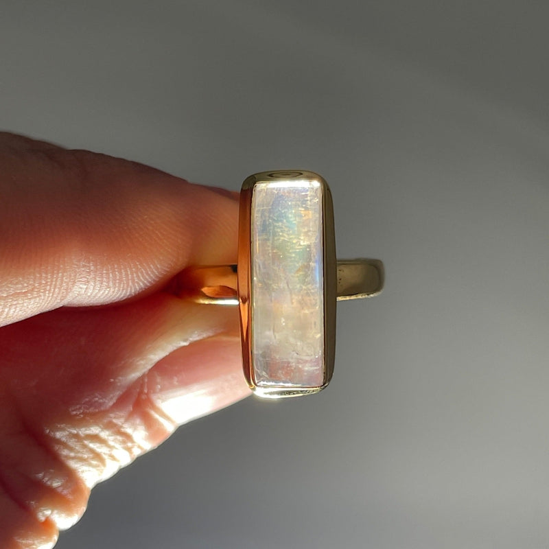 Blue Fire Moonstone Ring || 14k Vermeil Yellow Gold || Sri Lanka-Nature's Treasures
