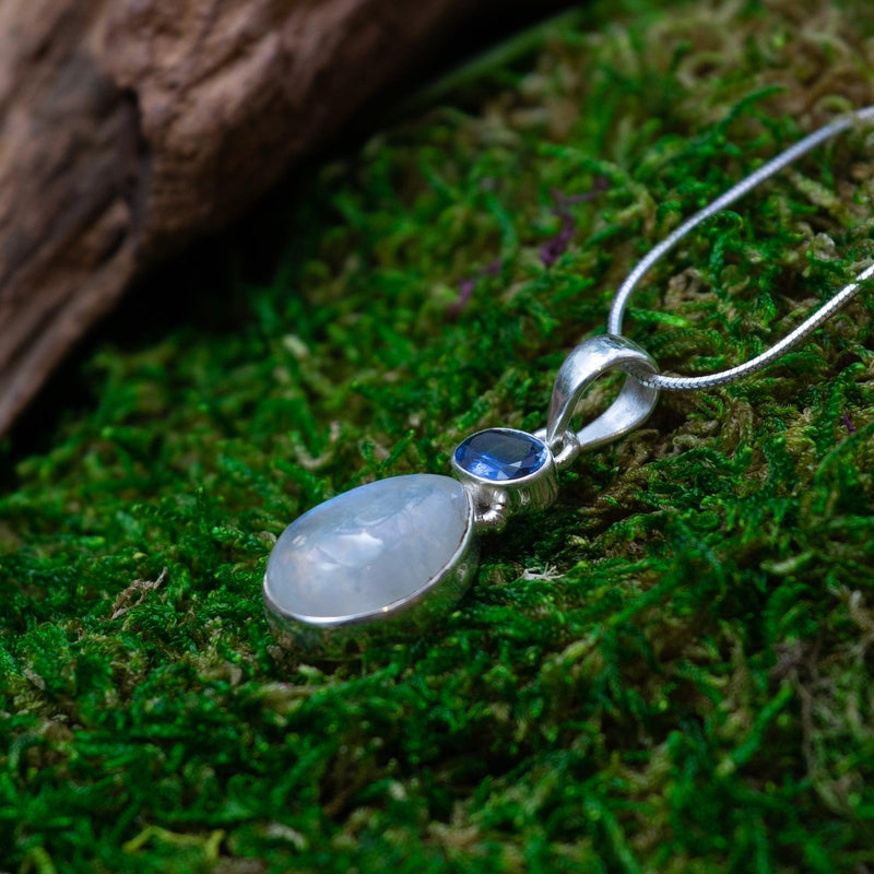 Blue Kyanite With Rainbow Moonstone Pendant || .925 Sterling Silver-Nature's Treasures
