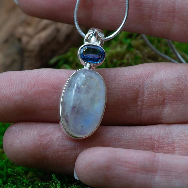Blue Kyanite With Rainbow Moonstone Pendant || .925 Sterling Silver-Nature's Treasures