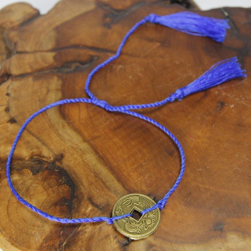 Blue Tassel Feng Shui Coin Bracelet