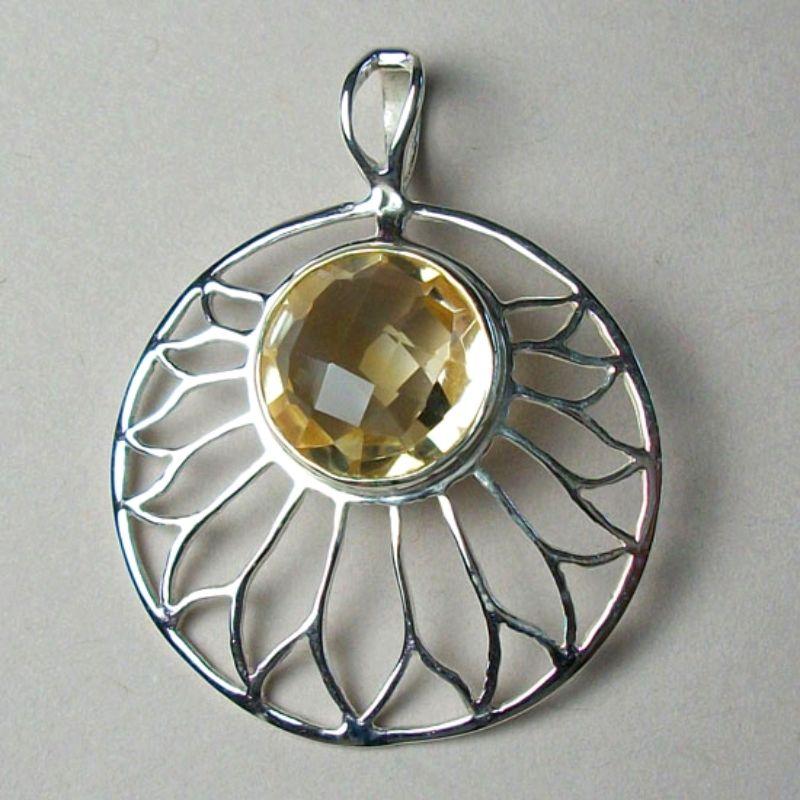 Bright Lotus - Citrine Sterling Silver Pendant || .925 Sterling Silver