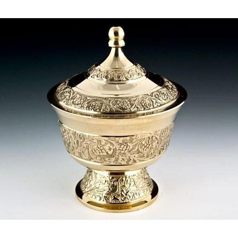 Carved Brass Bowl With Lid-Nature's Treasures