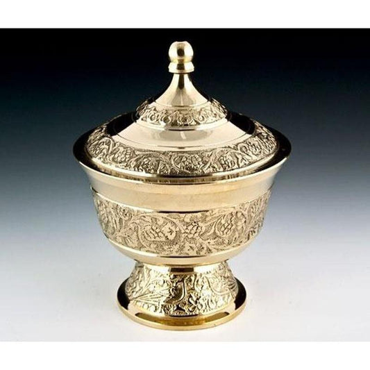 Carved Brass Bowl With Lid-Nature's Treasures
