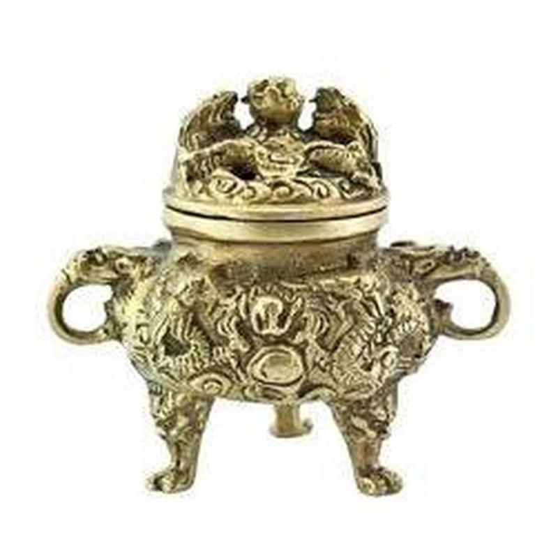 Carved Chinese Dragon On Clouds Incense Cone And Resin Charcoal Burner || Brass || Tibetan