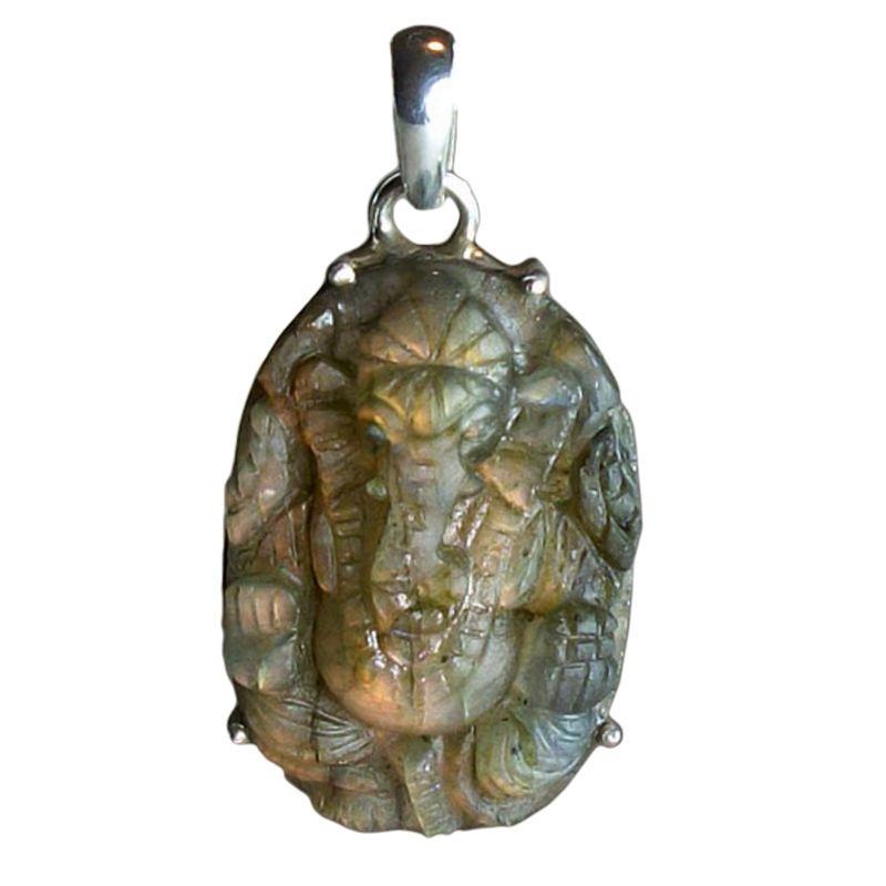 Carved Ganesh Labradorite Pendants || .925 Sterling Silver-Nature's Treasures