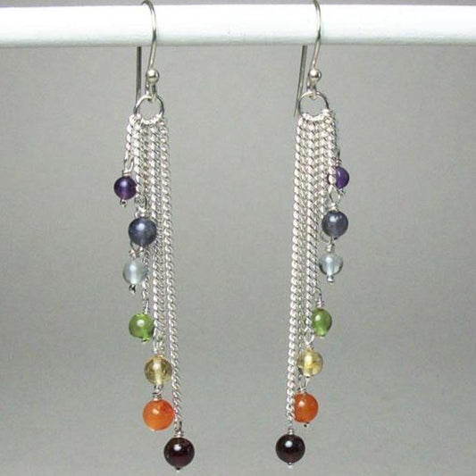 Cascading Chakra Beaded French Hook Earrings || .925 Sterling Silver-Nature's Treasures