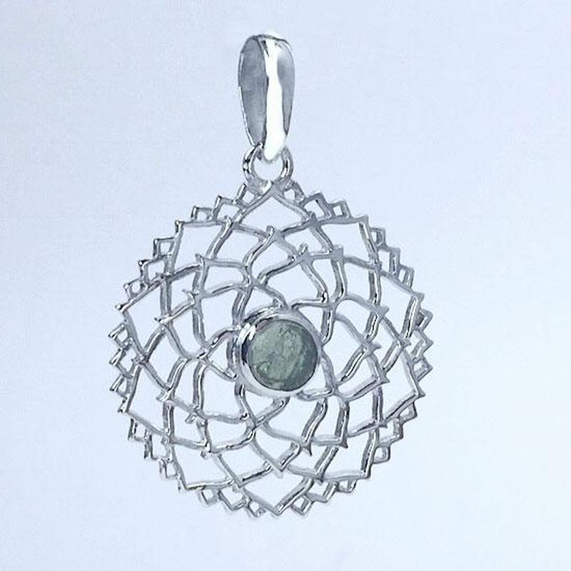 Celestial Moldavite Crown Chakra Mandala Pendant- Sterling Silver || .925 Sterling Silver-Nature's Treasures