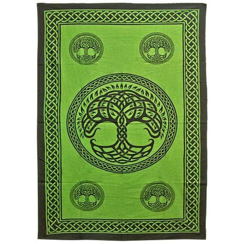 Celtic Tree of Life Wall Hanging Tapestry in Green - Small
