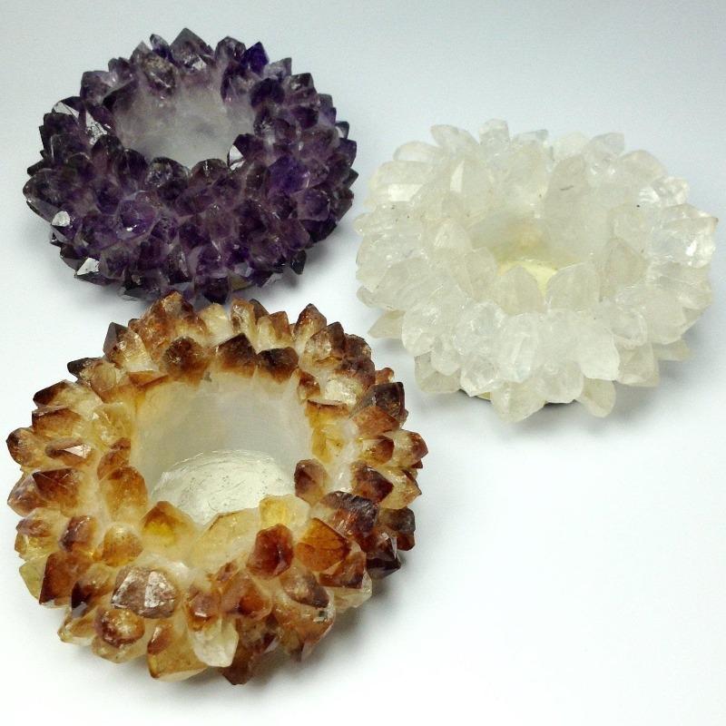 Citrine Crystal Crown Tea Light Holders - Abundance-Nature's Treasures