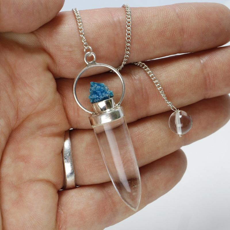 Clear Quartz & Cavansite Pendulum w/ Sterling Silver Chain-Nature's Treasures