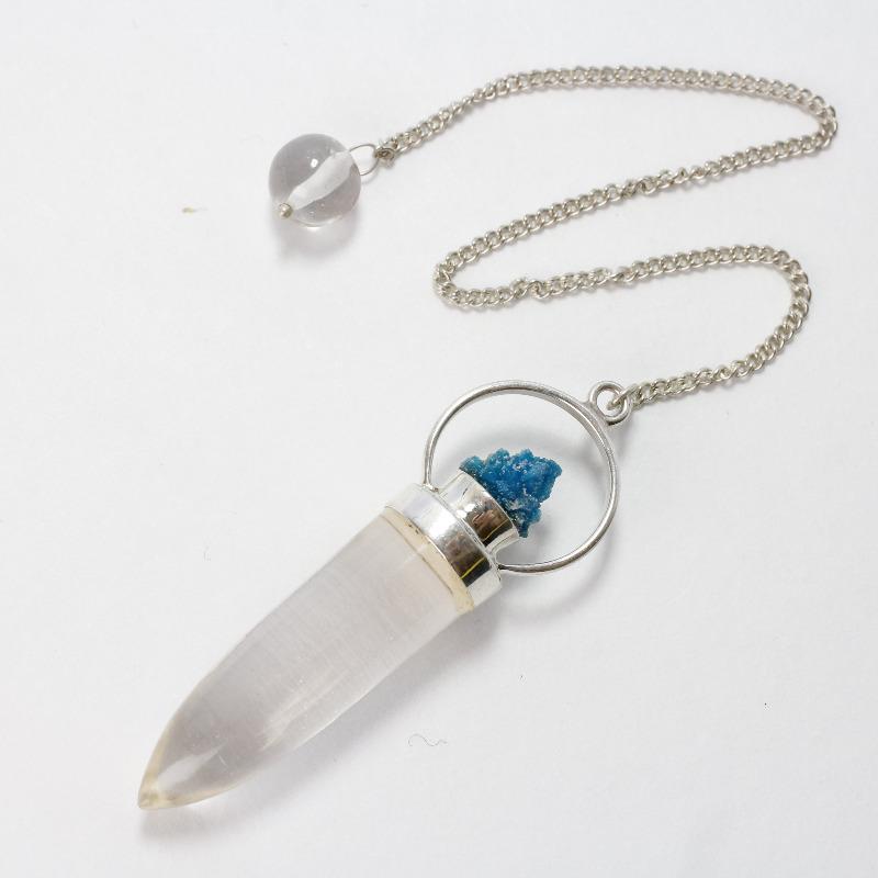 Clear Quartz & Cavansite Pendulum w/ Sterling Silver Chain-Nature's Treasures