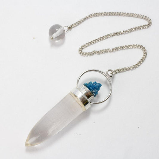Clear Quartz & Cavansite Pendulum w/ Sterling Silver Chain-Nature's Treasures