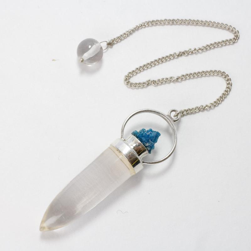 Clear Quartz Crystal & Cavansite Pendulum || .925 Sterling Silver