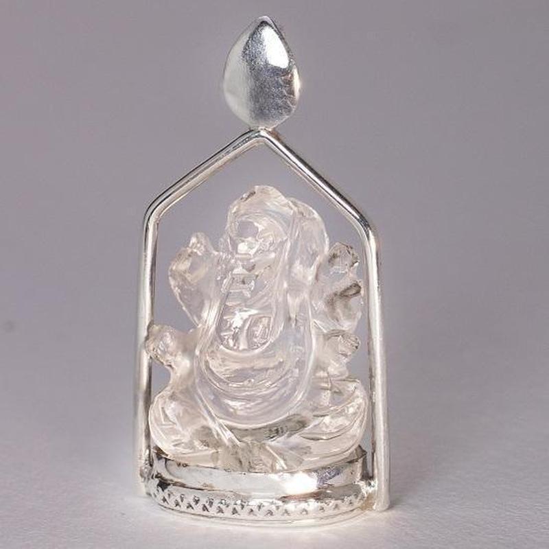 Clear Quartz Ganesh Sterling Silver Pendant