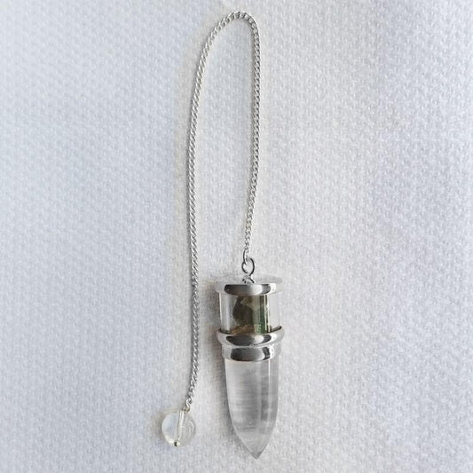 Clear Quartz & Moldavite Pendulum w/ Sterling Silver Chain-Nature's Treasures
