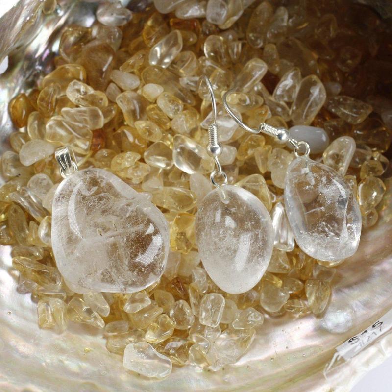 Clear Quartz Tumble Stone Jewelry Set || Pendant & Earrings-Nature's Treasures