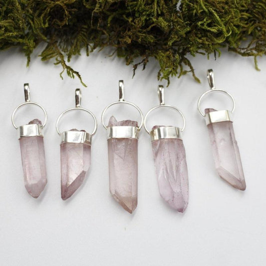 Cranberry Lemurian Seed Quartz Point Pendant || .925 Sterling Silver-Nature's Treasures