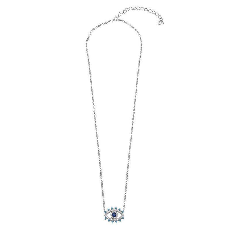 Cute Blue Evil Eye Rhodium Plated CZ Protection Necklace || .925 Sterling Silver-Nature's Treasures