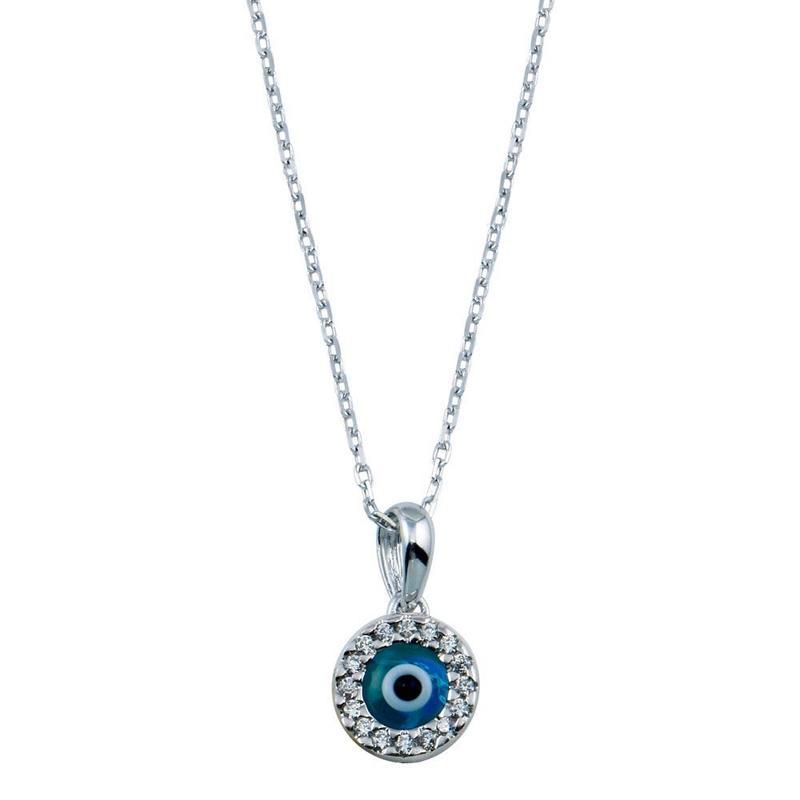 Cute Rhodium Plated Round Evil Eye Protection Necklace || .925 Sterling Silver-Nature's Treasures