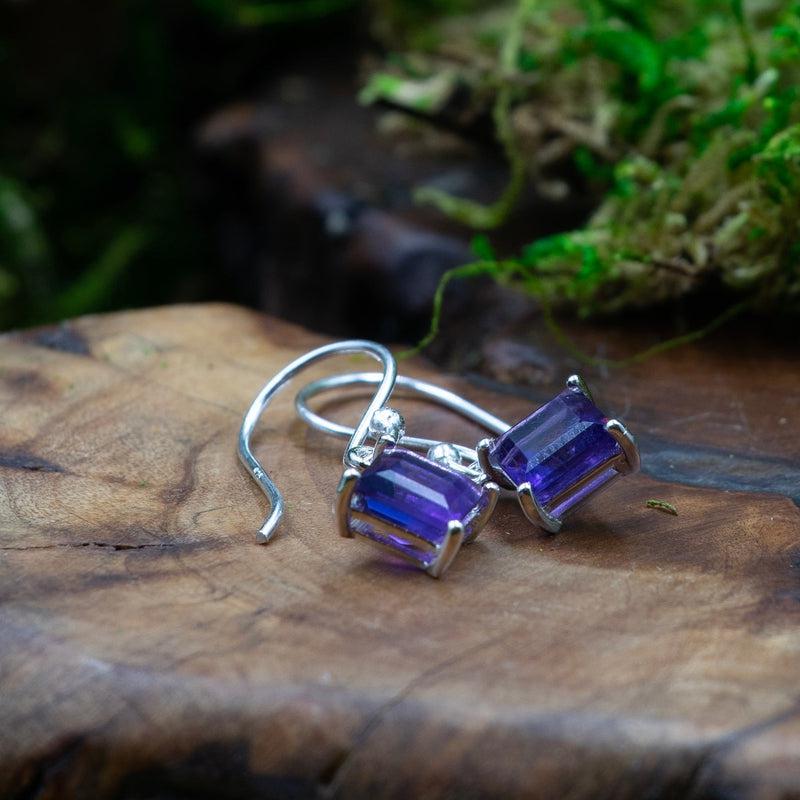 Dainty Faceted Amethyst Crystal French Hook Earrings || .925 Sterling Silver-Nature's Treasures