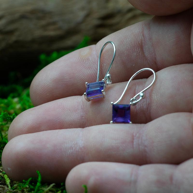 Dainty Faceted Amethyst Crystal French Hook Earrings || .925 Sterling Silver