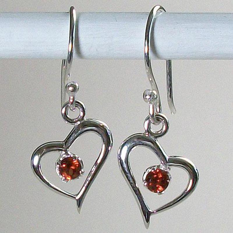 Dainty Faceted Garnet Heart French Hook Earrings || .925 Sterling Silver-Nature's Treasures