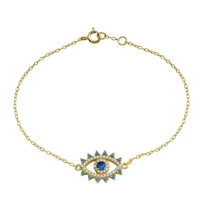 Dainty Gold Plated Evil Eye CZ Heart Protection Bracelet || .925 Sterling Silver-Nature's Treasures