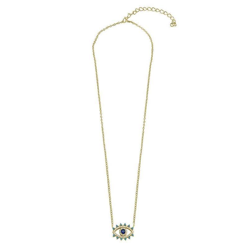 Dainty Gold Plated Evil Eye CZ Heart Protection Necklace || .925 Sterling Silver-Nature's Treasures