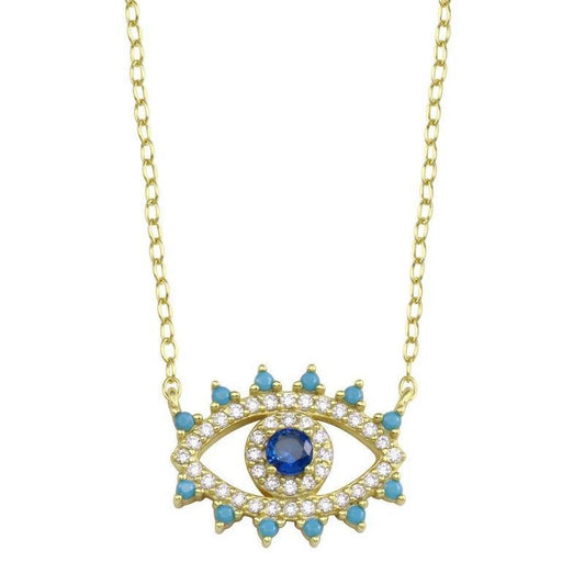 Dainty Gold Plated Evil Eye CZ Heart Protection Necklace || .925 Sterling Silver-Nature's Treasures